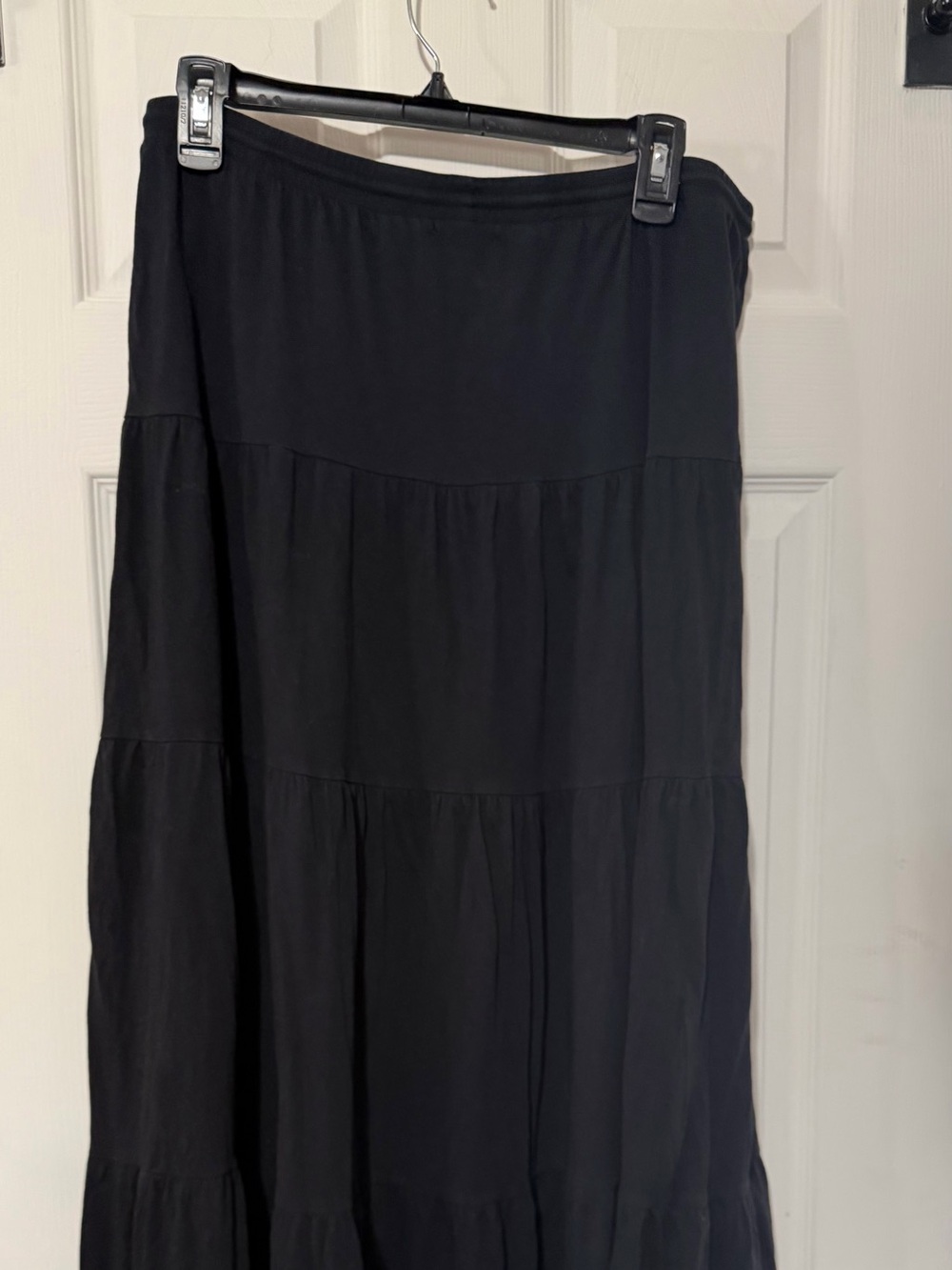Garnet Hill Black Tiered Drawstring Maxi Skirt
